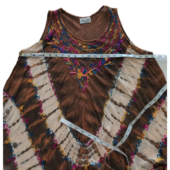 Sante Classics Dress Women's OS One Size Brown Tie Dye Embroidered Festival Boho - Picture 11 of 14